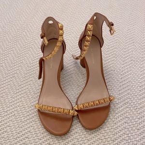 Stuart Weitzman Brown Leather Gold Stud Sandals